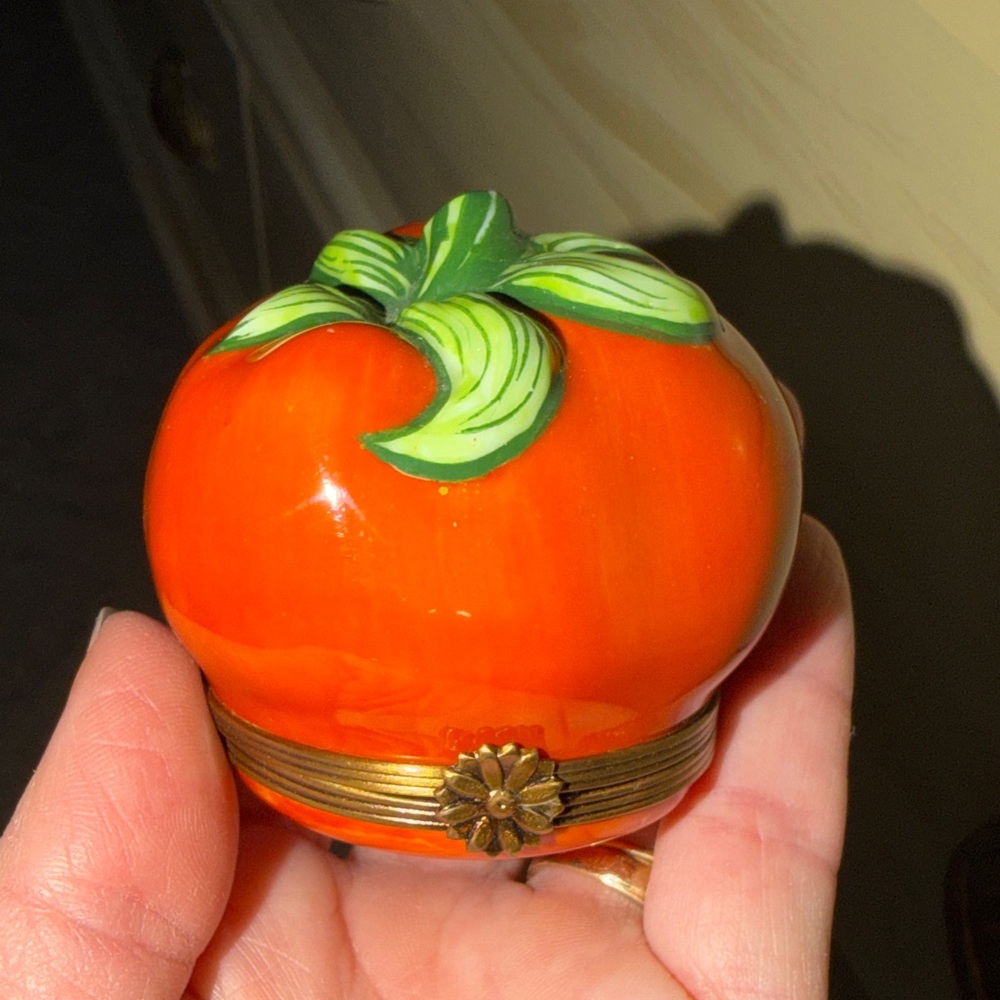 Rare signed Limoges Orange Pumpkin Trinket Box